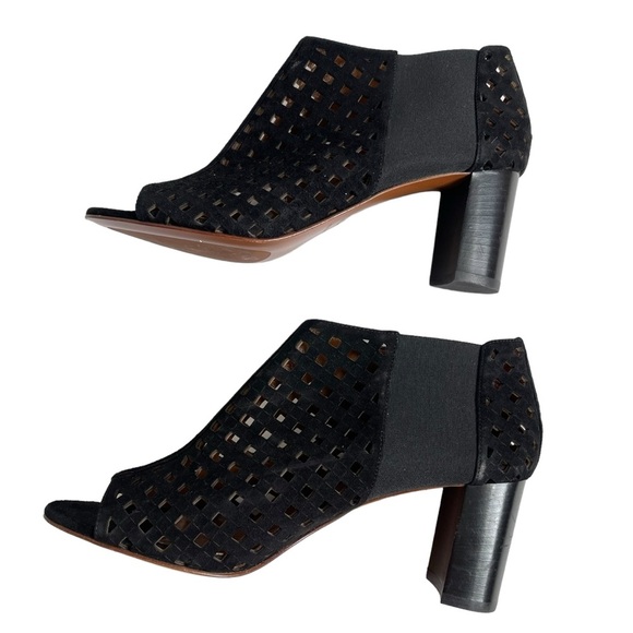 Aquatalia Shari Perforated Open Toe Suede Boots Size 10 Black Block Heel - Picture 5 of 10